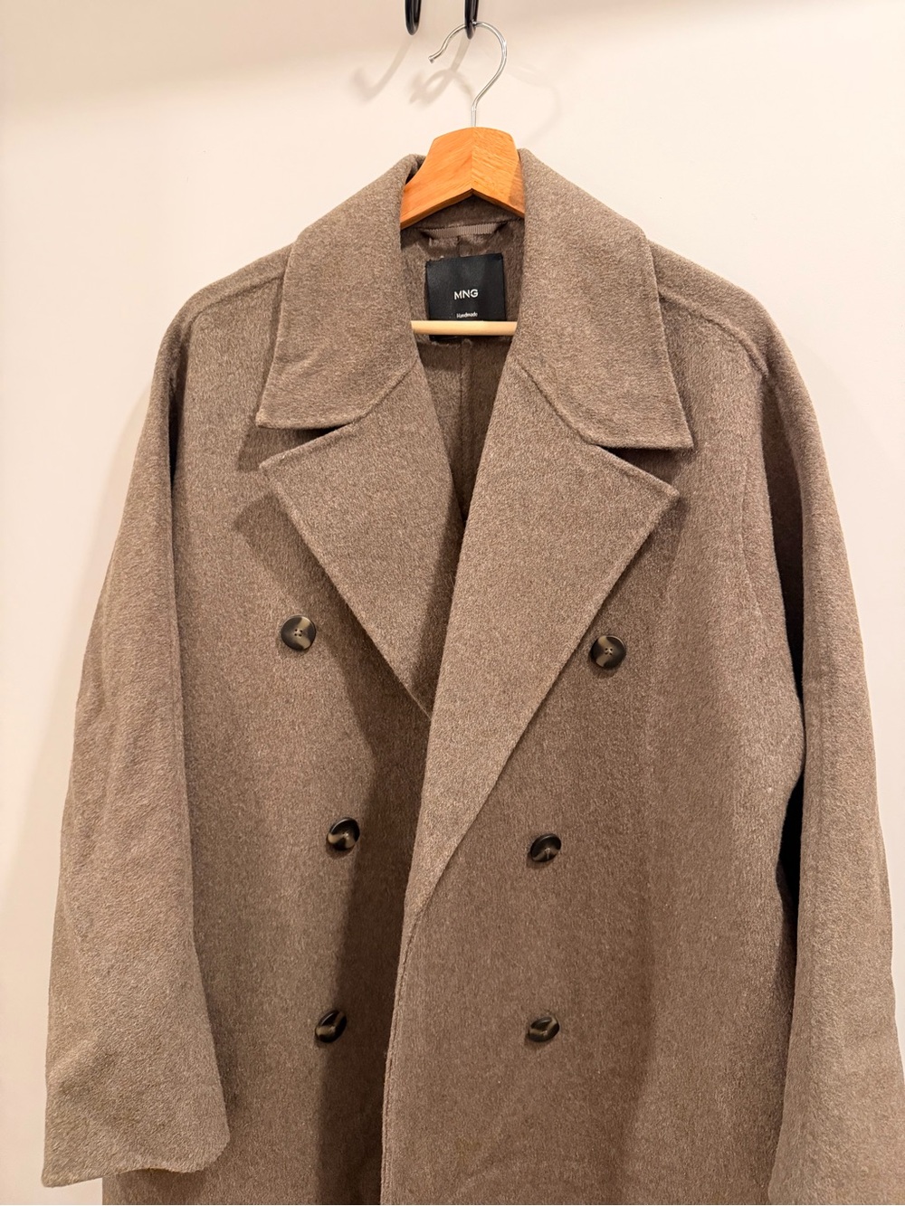 Mango Double-Breasted Pea Coat in Taupe